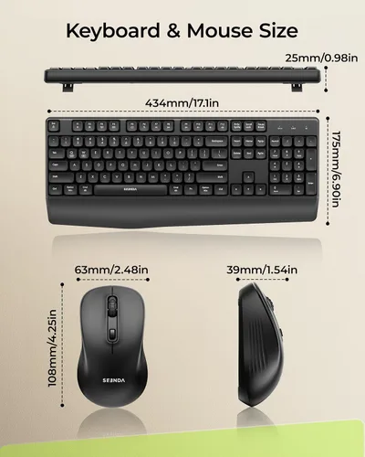 Vista 6 de Seenda COE200 - Combo de teclado y mouse inalámbricos Bluetooth con reposamuñecas USB/Bluetooth multi-device switching, quiet clicks, full