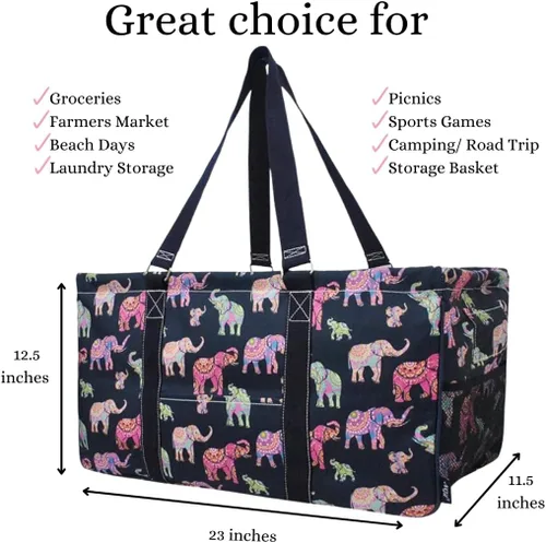 Vista 158 de NGIL Bolsa de comestibles reutilizable extra grande plegable de gran tamaño para comestibles, almacenamiento, picnic, playa, Estampado