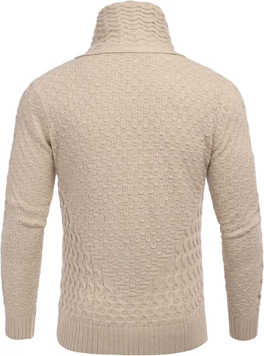 Vista 3 de COOFANDY Suéter de punto de cuello alto para hombre, manga larga, ajustado, cuello de chal