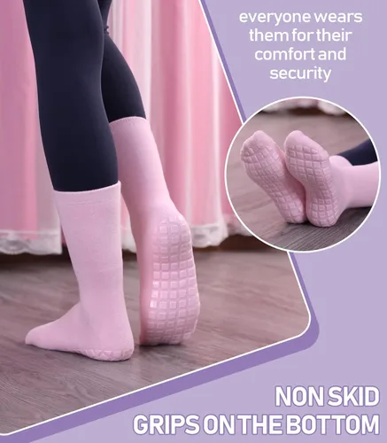 Vista 3 de LANLEO Calcetines de pilates con empuñaduras para mujer, calcetines antideslizantes para yoga, baile, atletismo, entrenamiento, hospital, calcetines