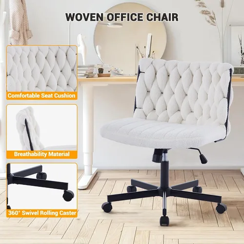 Vista 7 de Silla de oficina giratoria moderna, silla de escritorio sin brazos con diseño cruzado con asiento de 25.5 pulgadas de ancho, capacidad de 300