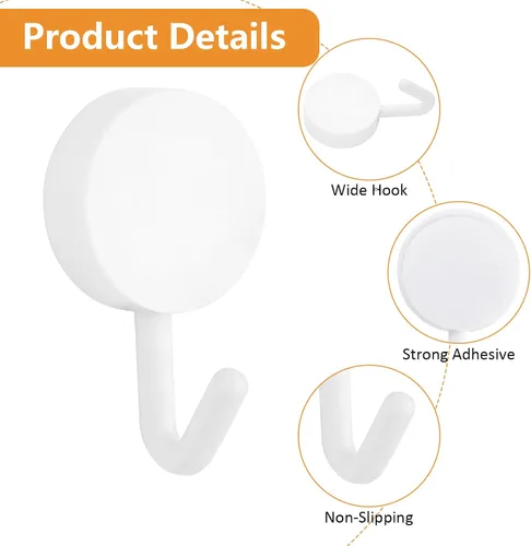 Vista 4 de MOROBOR Ganchos autoadhesivos, 20 ganchos de plástico resistentes para llaves de pared, soportes para calcetines para el hogar, cocina, baño, Blanco