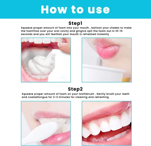 Vista 8 de Mousse blanqueador de dientes – Espuma refrescante de limpieza profunda para el aliento Pasta de dientes Natural Agua de lavado bucal Espuma