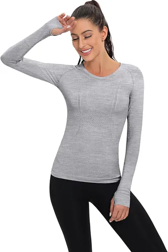 Vista 7 de 2 piezas de camisa de entrenamiento de manga corta para mujer, sin costuras, camisetas de entrenamiento, parte superior ajustada, deportiva, yoga
