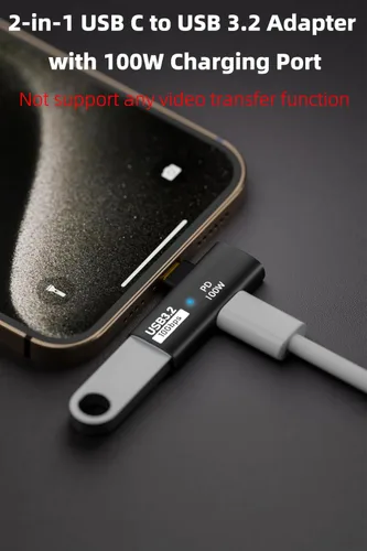 Vista 2 de AreMe - Adaptador USB C a USB 3.2 2 en 1 con puerto de carga de 100 W, color negro Convertidor OTG Thunderbolt 4/3 para Rog Ally, Steam Deck