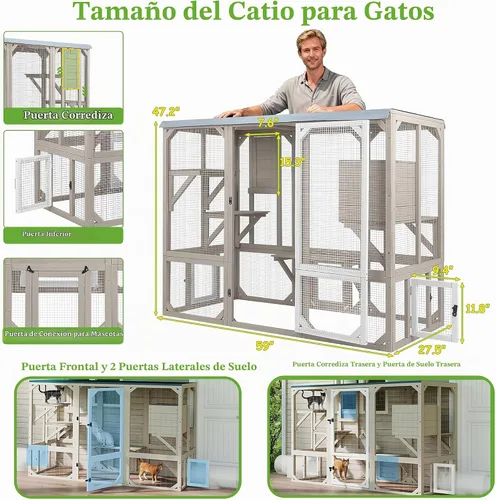 Vista 6 de PetsCosset Catio - Recintos para gatos al aire libre, casa grande para gatos de 4 pisos para ventana interior y exterior, catio exterior de madera
