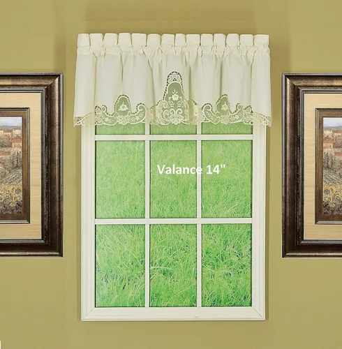 Vista 2 de Today's Curtain Annabelle Cenefa de macramé de 14 pulgadas, color crudo, 60 pulgadas de ancho x 14 pulgadas de largo
