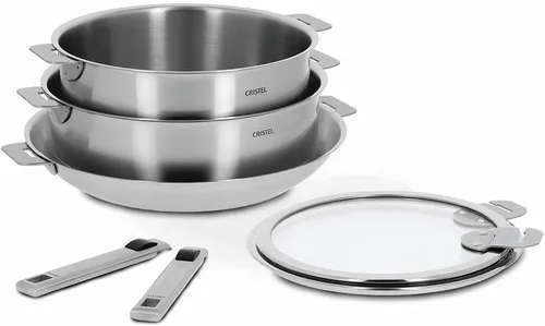 Vista 2 de Cristel Strate - Juego de utensilios de cocina de acero inoxidable 18/10 de 7 piezas con asas extraíbles