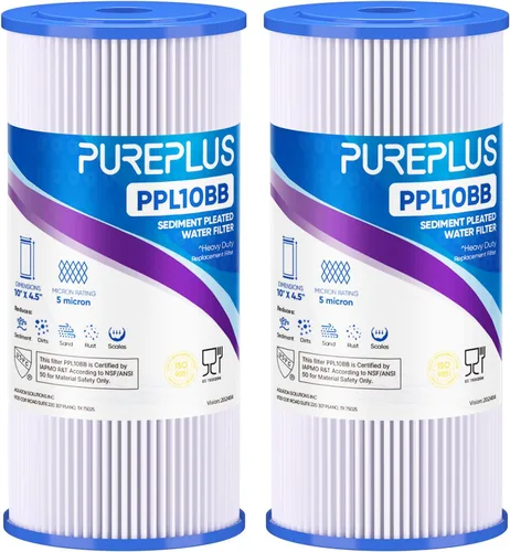 Vista 14 de PUREPLUS Filtro de sedimento plisado para toda la casa de 1 micrón de 10 x 4.5 pulgadas para agua de pozo, cartucho de repuesto para GE FXHSC