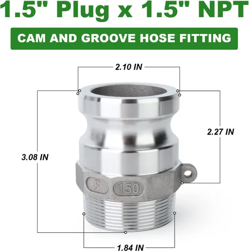 Vista 3 de TAISHER 2 accesorios de manguera de aluminio tipo F global, enchufe de 1-1/2 pulgadas x 1-1/2 pulgadas NPT macho