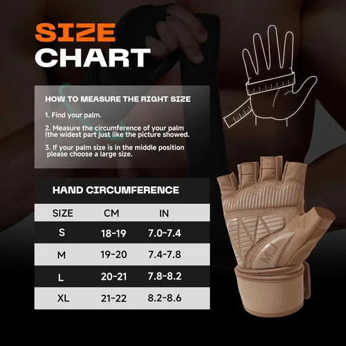 Vista 5 de Guantes de entrenamiento para hombre para levantamiento de pesas - Guantes de ejercicio para hombres y mujeres con soporte para muñequera, Marrón