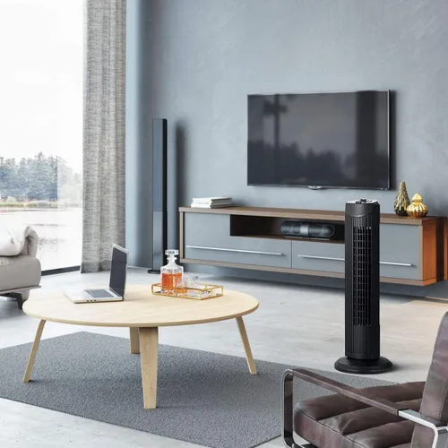 Vista 2 de GOFLAME Ventilador de torre oscilante, ventilador eléctrico portátil con 3 velocidades de viento, ventilador de enfriamiento silencioso para sala