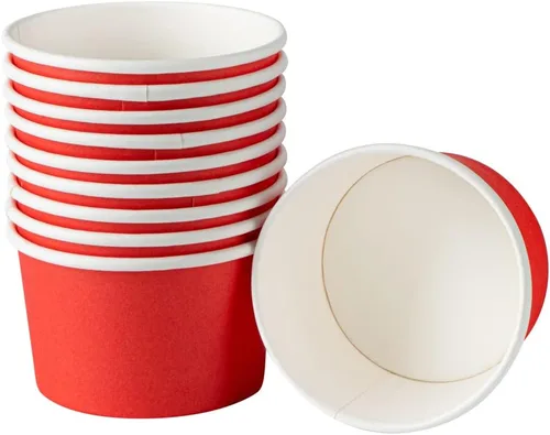 Vista 12 de Restaurantware 50 unidades rojo para llevar taza desechable de 3 x 3 x 1.8 pulgadas, mini taza de papel resistente a la grasa reciclable diseño
