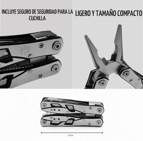Vista 4 de Alicates multiherramienta – Herramienta de bolsillo de acero inoxidable 12 en 1 con funda duradera para camping, equipo de supervivencia, accesorios