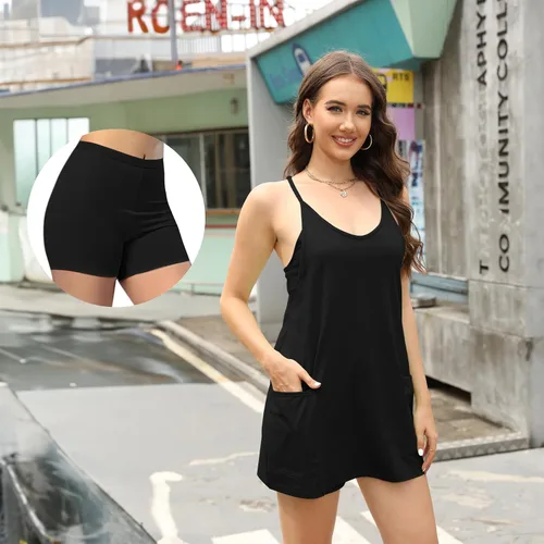 Vista 4 de FZNHQL Vestido deportivo de verano para mujer, deportivo, elegante, sin mangas, con tirantes delgados, con bolsillos