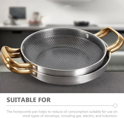 Vista 4 de Angoily Sartén antiadherente de acero inoxidable con forma de panal para mariscos, cangrejos de río y huevos, utensilios de cocina compatibles