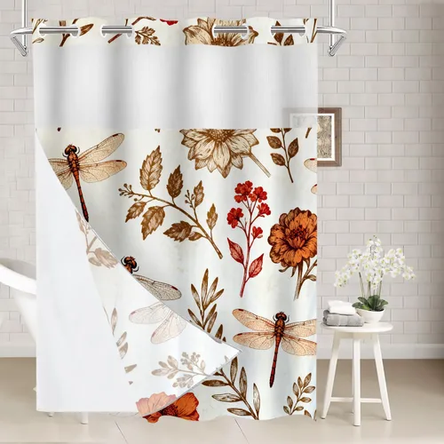Vista 39 de Batmerry Maritime Nautical Hookless Shower Curtain with Snap in Liner Set, Anchors Ship Wheel Bath Curtain Magnetic Hem Quick-Drying Waterproof