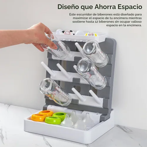 Vista 3 de Estante de secado de biberones, soporte vertical para secadora de biberones, estante de secado de biberones que ahorra espacio para encimera