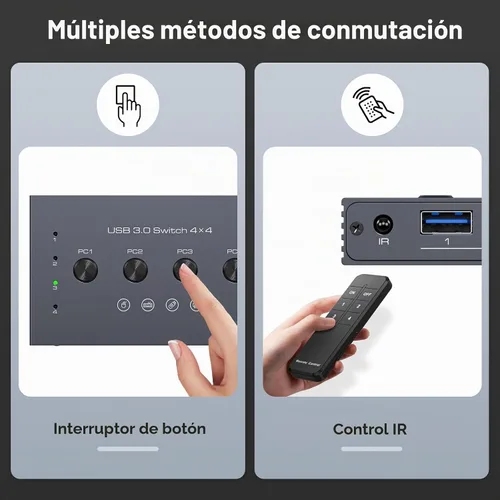 Vista 6 de Selector de interruptor USB 3.0 4 computadoras comparten 4 puertos USB A para ratón, teclado, impresora, escáner con control remoto inalámbrico