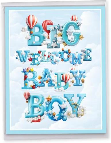 Vista 14 de NobleWorks - Tarjeta de felicitación para recién nacido con sobre (grande 8.5 x 11 pulgadas) - Baby On The Way J6355BBG