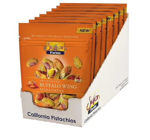 Vista 12 de Pistachos sazonados sin cáscara, sabor alitas de búfalo, bolsas de 2.5 onzas, paquete de 8, Kosher
