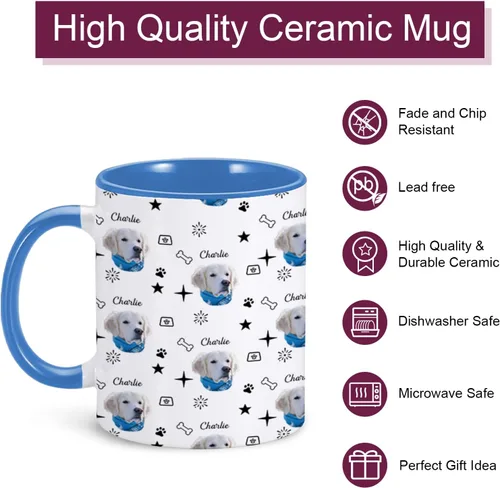 Vista 3 de Taza personalizada para perro, divertida taza de café con nombre de foto de mascota, taza de cara de perro de 11 onzas, taza personalizada