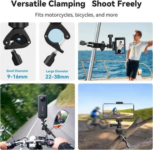 Vista 5 de Adaptom Soporte de bicicleta para motocicleta, soporte de abrazadera para manillar, accesorios de montaje para GoPro Insta360 DJI Action Phones