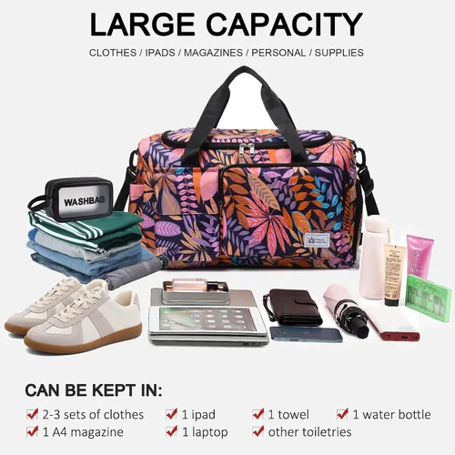 Vista 219 de Pequeña bolsa de gimnasio para mujer, bolsa de viaje con compartimento para zapatos