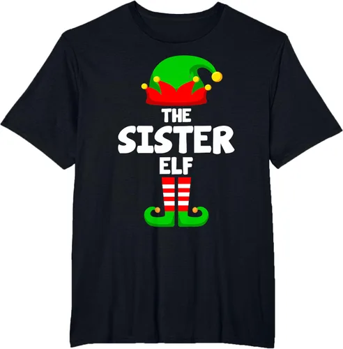 Vista 16 de Sister Elf Matching Family Christmas T-Shirt, Negro
