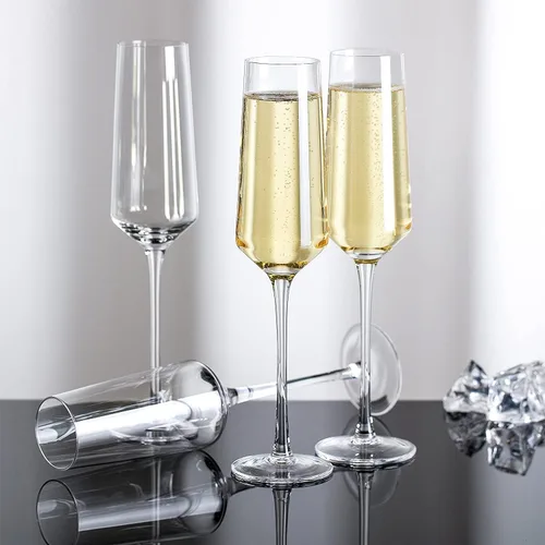 Vista 4 de Copas de champán de cristal soplado a mano, juego de 4, 8 onzas, elegantes Premium Lead-Free Crystal Champagne Flutes Glass, Ideal Gift for