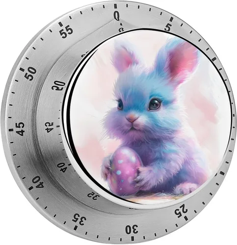 Vista 9 de Watercolor Easter Day Kitchen Timers for Cooking Cartoon Bunny Chef Cooking Timer Clock with Loud Alarm No Batteries Required Mechanical Desk Timer