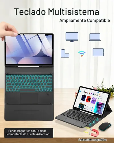 Vista 4 de EAMPANG Funda con teclado Trackpad Mouse para Samsung Galaxy Tab S10+ Plus/S9 FE+ Plus/S9+ Plus/S8+ Plus/S7 FE/S7+ Plus 12.4 pulgadas, Smart