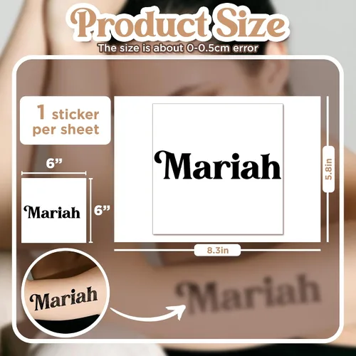 Vista 4 de Tatuaje temporal personalizado para adultos con nombre de texto personalizado, adhesivo falso de tatuaje para mujeres y hombres, tatuaje de nombre