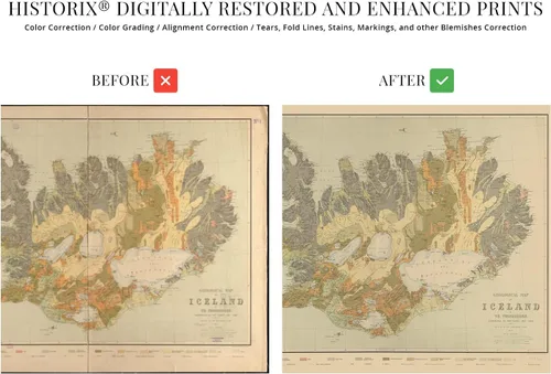Vista 3 de HISTORIX Vintage 1901 Iceland Map - Arte de pared de historia geológica de 18 x 24 pulgadas
