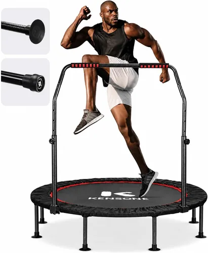 Vista 7 de KENSONE Trampolín Mini Plegable de 40"/48", Trampolín Interior para Niños y Adultos, Entrenamiento Interior/Jardín, Reboteador de Fitness con Mango
