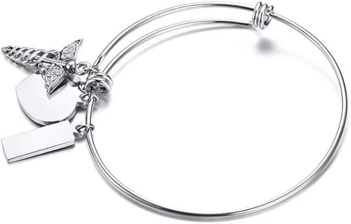 Vista 3 de XUANPAI Pulsera extensible para cáncer de mama sin aguja o presión arterial en el brazo izquierdo, identificación de alerta médica, Diamante
