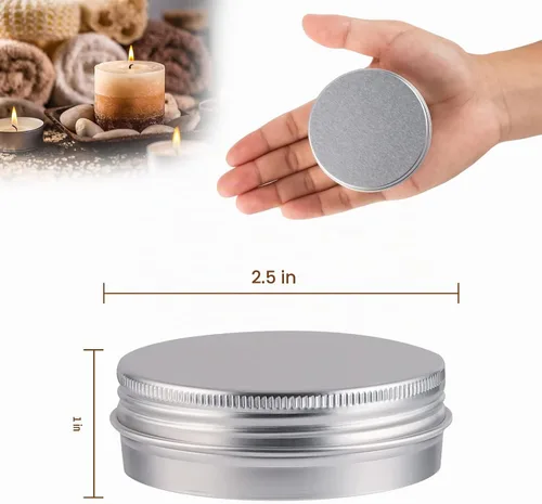 Vista 2 de OBKJJ 48 latas redondas de aluminio con tapa, latas de metal de 2 onzas, recipientes para velas de alimentos con tapas de rosca para manualidades