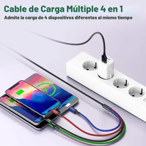 Vista 3 de Cable de carga múltiple 4A, 5 pies/2 unidades 4 en 1 cable de carga