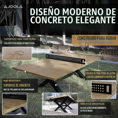 Vista 3 de JOOLA - Mesa de tenis de mesa para exteriores - Mesa de conferencia multiusos, mesa de comedor - Aspecto de madera y concreto, incluye set de red
