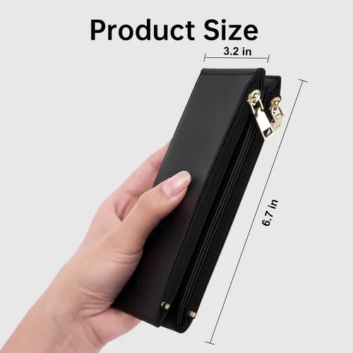 Vista 4 de Mayski Cartera RFID para mujer, forma de N, Negro, Tamaño compacto