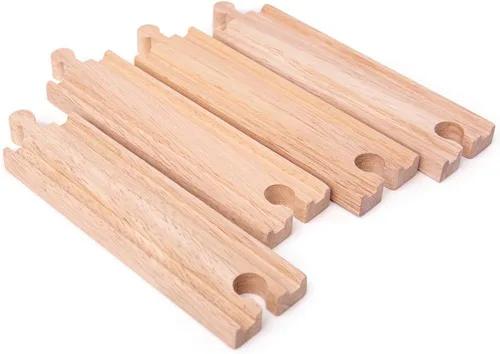 Vista 3 de Bigjigs Rail Largas rectas (paquete de 4) - Otras marcas principales de rieles de madera son compatibles