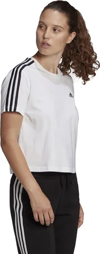 Vista 6 de adidas Camiseta corta de 3 rayas Essentials para mujer, Negro-blanco