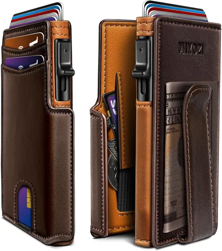 Vista 16 de miyozi Billetera para hombre, con clip para dinero, bolsillo para monedas, ventana para identificación, delgada, bolsillo frontal con bloqueo RFID