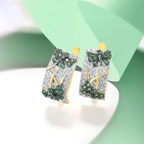 Vista 3 de Santuzza Pendientes de mariposa de libélula de plata esterlina chapados en oro de 14