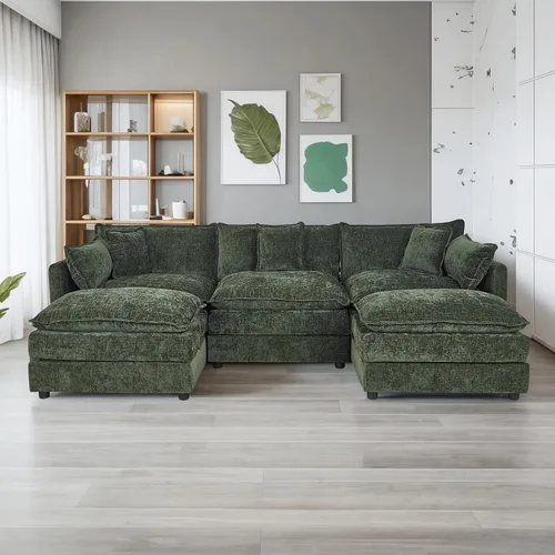 Vista 39 de Setawix Sofá Profundo de 3 Plazas con Otomana, Sofás de Nube en Forma de L de 112.2" para Sala de Estar, Sofá de Nube de Chenilla con Asiento Café