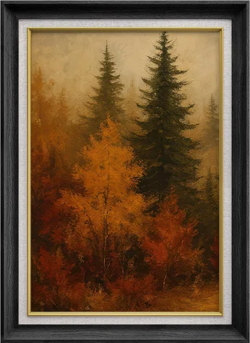 Vista 182 de MUDECOR Lienzo enmarcado prémium para pared, pinos nevados en bosque de invierno, ilustraciones modernas, arte contemporáneo, escénico, divertido