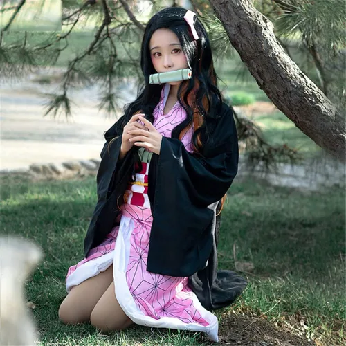 Vista 5 de Demon Tanjiro Nezuko Cosplay Shinobu Zenitsu Giyuu Tomioka Kimono Cosplay Disfraz con arete para mujeres y hombres