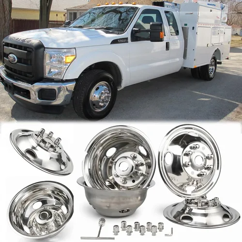 Vista 14 de Juego de simuladores de rueda de acero inoxidable pulido de 16 pulgadas para doble rueda, compatible con Dodge, Mercedes y Freightliner Sprinter Van