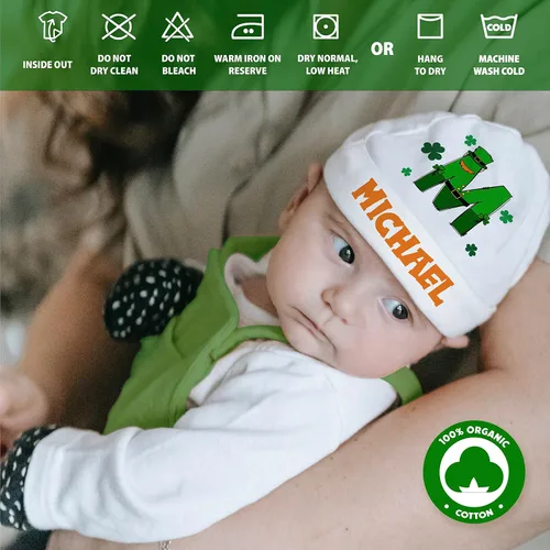 Vista 3 de Sombrero de bebé personalizado para el día irlandés 6 diseños de trébol con nombre Gorros personalizados para bebé niña del día de San Patricio