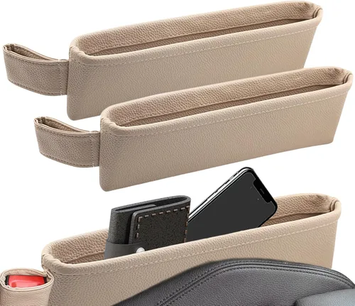Vista 8 de Paquete de 2 Organizadores Rellenadores de Espacios de Asiento de Coche Actualizados, Caja de Almacenamiento de Consola de Cuero, Bolsillo Lateral